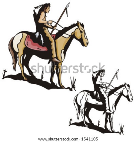 stock vector : Illustration of an indian warrior riding a horse.