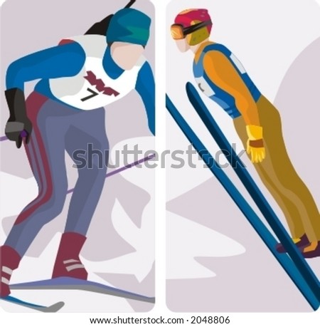 Sport illustrations series. A set of 2 winter sport illustrations.