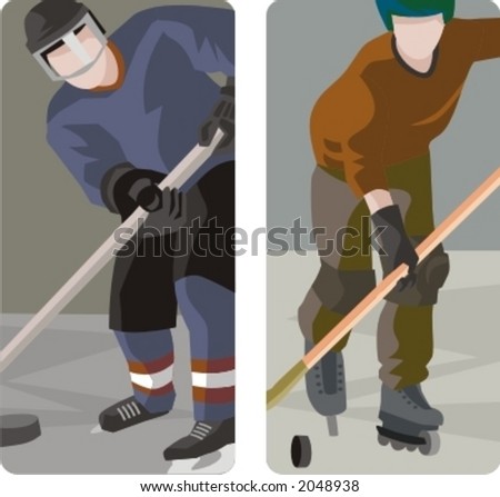 Sport illustrations series. A set of 2 hockey illustrations.