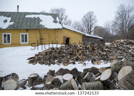 Village house in the winter, Pskov region, Russia