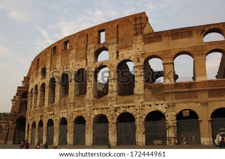 ROME, Italy - SEPTEMBER 27: Colosseum on September 27, 2011 in Rome Italy. The Colosseum is one of Rome\'s most popular tourist attractions