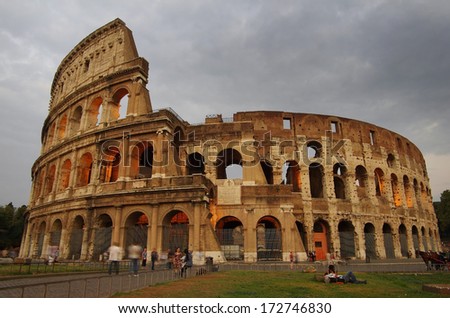 ROME, Italy - SEPTEMBER 27: Colosseum on September 27, 2011 in Rome Italy. The Colosseum is one of Rome's most popular tourist attractions in the evening