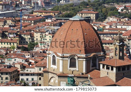 Top view from Campanile Giotto on the historical center of Florence, Italy.