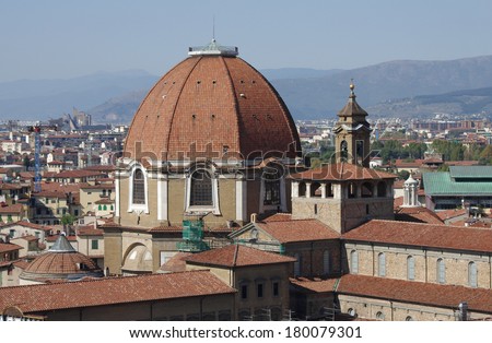 Top view on San Lorenzo and the historical center of Florence, Italy.