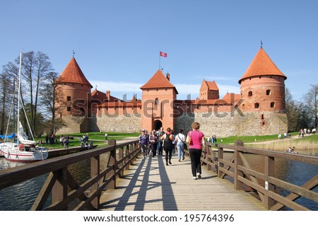 TRAKAI, LITHUANIA - APRIL 28: Castle in Trakai on April 28, 2012. Medieval castle in Trakai, Lithuania. Located on island in the middle of lake is one of the most popular tourist attraction in country
