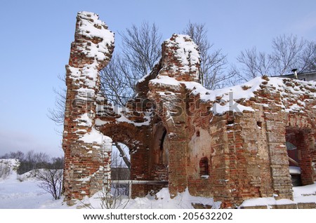 Ruins of Koporie fortress in the winter, near Saint-Petersburg, Russia