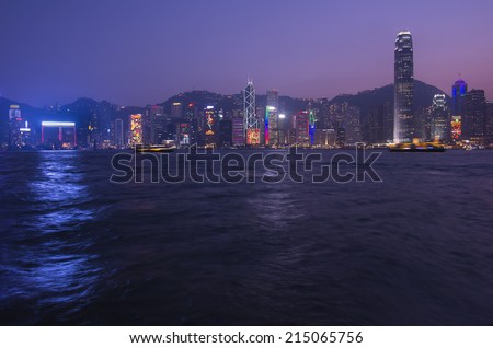HONG KONG - FEBRUARY 23: Night view of Victoria harbour on February 23, 2013 in Hong Kong. The night view of Victoria harbour at Hong Kong rated as Top Three Best Night Scene in the World