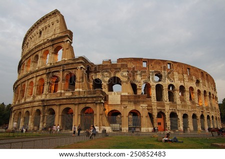 ROME, Italy - SEPTEMBER 27: Colosseum on September 27, 2011 in Rome Italy. The Colosseum is one of Rome\'s most popular tourist attractions in the evening