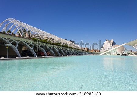 VALENCIA, SPAIN - OCTOBER 08, 2014: Panoramic view of the buildings in the City of Arts and Sciences (Ciudad de las artes y las ciencias) in Valencia, Spain