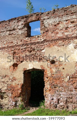 The destroyed wall of old house in Vyborg, Russia