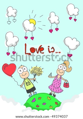 Cartoon Girl And Boy Love. stock vector : cartoon boy and