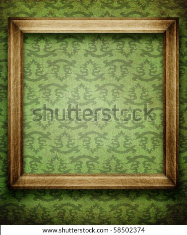 old frame on wallpaper with vintage pattern
