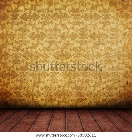 old empty room with antique pattern on wall