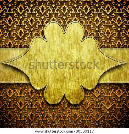 Gold frame on wooden wall (empty signboard)