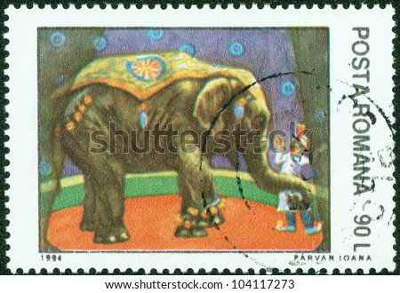 ROMANIA - CIRCA 1994: stamp printed by Romania, shows Circus Animal Acts, Elephant, circa 1994