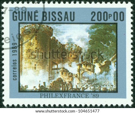 GUINEA - CIRCA 1989: A postage stamp printed in Guinea  devoted The French Revolution - the taking of the Bastille July 14, 1789, circa 1989