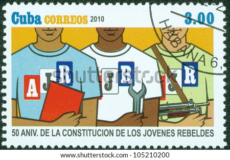 CUBA - CIRCA 2010: a stamp printed in CUBA, shows student,worker,soldier,circa 2009.