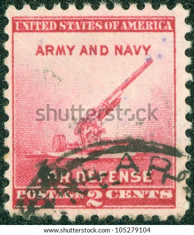 USA - CIRCA 1940: A Stamp printed in USA shows the 90-millimeter Antiaircraft Gun, circa 1940