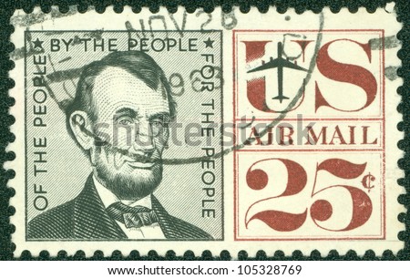 UNITED STATES - CIRCA 1959: A airmail stamp printed in United States. Old American airmail stamp showing the image of President Abraham Lincoln, series, circa 1959