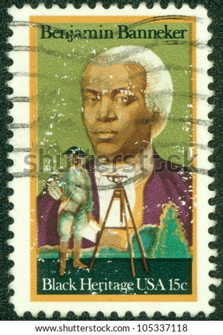 UNITED STATES OF AMERICA - CIRCA 1980: A stamp printed in usa dedicated to black heritage, shows Benjamin Banneker, circa 1980