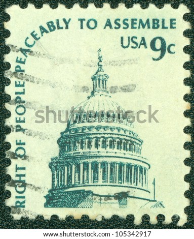 UNITED STATES - CIRCA 1970's : A stamp printed in United States. shows the dome of the United States Capitol with the text 