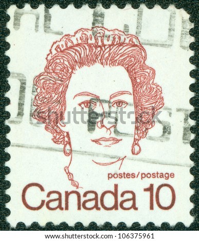 CANADA - CIRCA 1972: A stamp printed in Canada shows a portrait of Queen Elizabeth II, circa 1972.