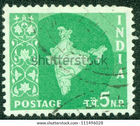 INDIA - CIRCA 1957: A stamp printed in India shows map of India, circa 1957