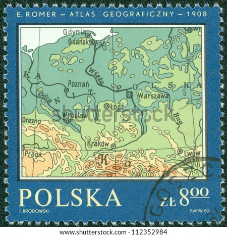 POLAND -CIRCA 1982: A stamp printed in Poland shows Map of Poland,  circa 1982.