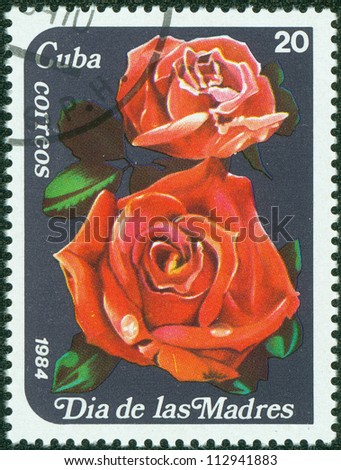 CUBA - CIRCA 1984: The postal stamp printed in CUBA shows a rose, series flowers, circa 1984