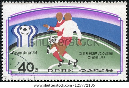 NORTH KOREA - CIRCA 1978: a stamp printed in North Korea shows football players. World football cup in Argentina, circa 1978
