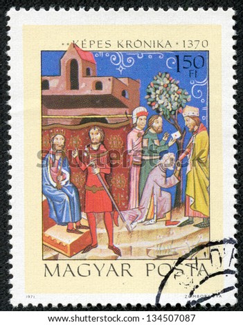 HUNGARY - CIRCA 1971: A stamp printed by Hungary, shows Strife between King Salomon and Prince Geza, circa 1971