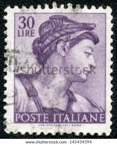 ITALY - CIRCA 1961: stamp printed by Italy, shows Designs from Sistine Chapel by Michelangelo, Eritrean Sybil, circa 1961
