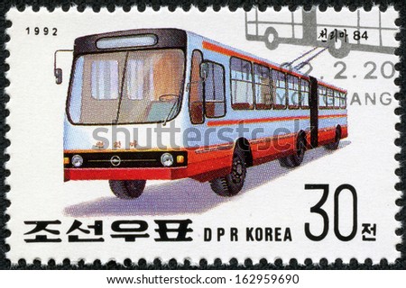 NORTH KOREA - CIRCA 1992: A stamp printed in North Korea shows motor bus, circa 1992.