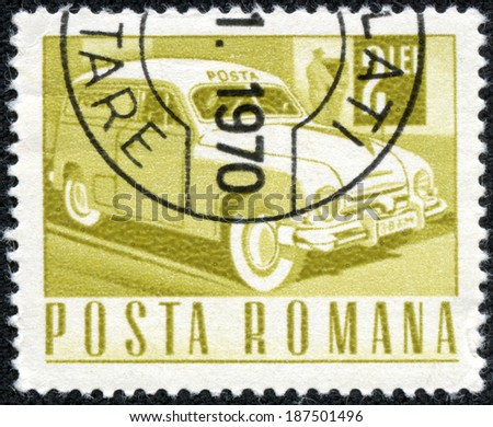 ROMANIA - CIRCA 1968: A stamp printed in the Romania shows Mail truck, circa 1968