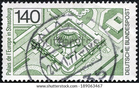 GERMANY - CIRCA 1977: A stamp printed in Germany shows Palace of Europe in Strasbourg, circa 1977