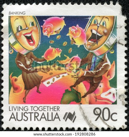 AUSTRALIA - CIRCA 1988: A stamp printed in Australia shows Living Together, celebrating banking, series, circa 1988