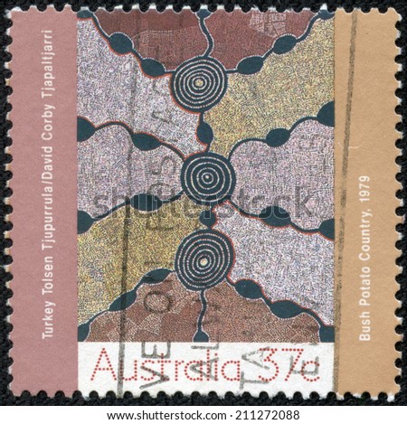 AUSTRALIA - CIRCA 1979: A stamp printed in Australia shows Bush Potato Country (Turkey Tolsen Tjupurrala and David Corby Tjapaltjarri), Aboriginal painting, circa 1979