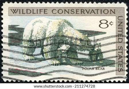 USA - CIRCA 1971: A Stamp printed in USA shows the Polar Bear and Cubs, Wildlife Conservation issue, circa 1971