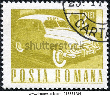 ROMANIA - CIRCA 1968: A stamp printed in the Romania shows Mail truck, circa 1968