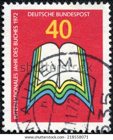 GERMANY - CIRCA 1972: Postage stamp printed in Germany, dedicated to the International Book Year, depicts an open book, circa 1972