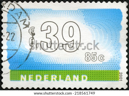 NETHERLANDS - CIRCA 2001: Stamp of the Netherlands with an abstract, colour background, circa 2001.