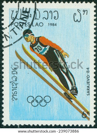 LAOS - CIRCA 1984: stamp printed by Laos, shows Winter Olympic Games Sarajevo-1984, circa 1984.
