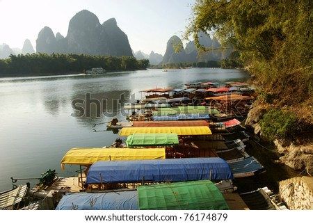 Bamboo raft in xingping village