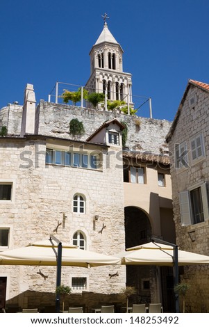 Diocletian Palace in Split, Croatia. Diocletian\'s Palace is a building, that was built by the Roman emperor Diocletian at the fourth century AD