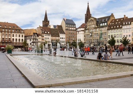 STRASBOURG, FRANCE - SEPTEMBER 09, 2010: The Place Kleber in the historical center of city. It was named after general Jean-Baptiste Kleber, born in Strasbourg in 1753.