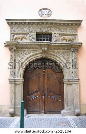 Ancient house door in Prague, Czech Republic.