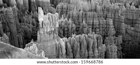 Hoodoo rock spires in southwestern Utah, Bryce Canyon National Park, a unique places on Earth. Its large collection of delicate, rocky, colorful formations are called hoodoos.