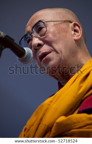 HARIDWAR, INDIA - APRIL 3: Dalai Lama speaks during an event at Kumbh Mela festival April 3, 2010 in Hsridwar, India