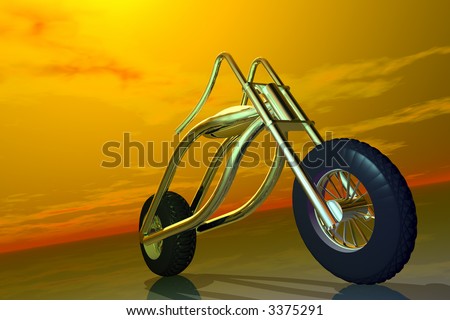 Motorcycle frame in golden light
