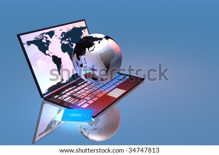 Laptop with earth and credit card map courtesy nasa